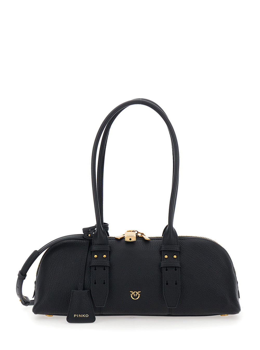 PINKO Pinko Women 'Bowling Horizontal' Black Handbag With Adjustable And Removable Shoulder Strap And Love Birds Plate On The Front In Leather For Women
