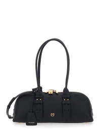PINKO Pinko Women 'Bowling Horizontal' Black Handbag With Adjustable And Removable Shoulder Strap And Love Birds Plate On The Front In Leather For Women