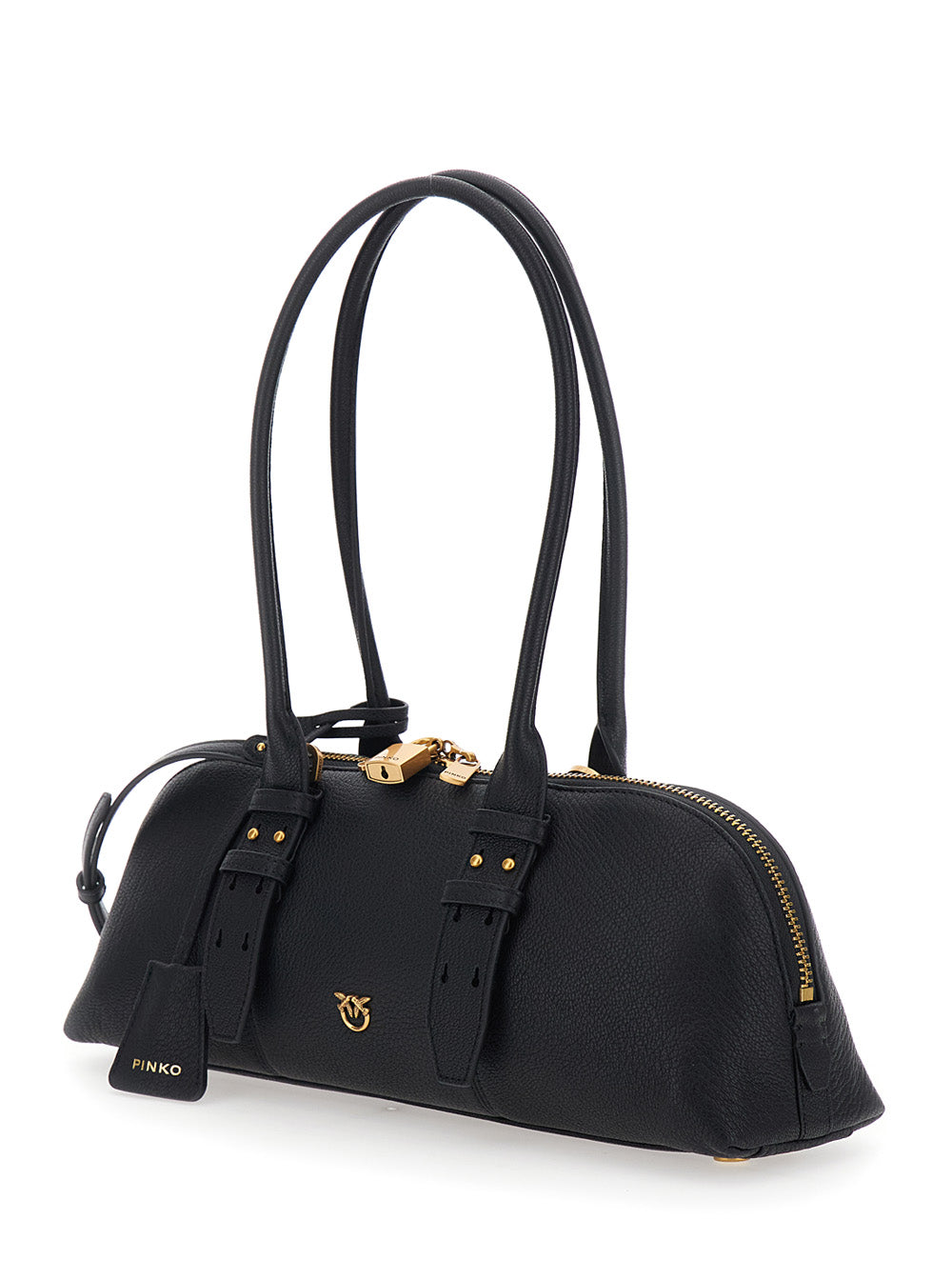 PINKO Pinko Women 'Bowling Horizontal' Black Handbag With Adjustable And Removable Shoulder Strap And Love Birds Plate On The Front In Leather For Women
