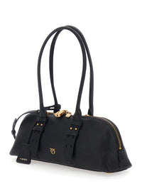 PINKO Pinko Women 'Bowling Horizontal' Black Handbag With Adjustable And Removable Shoulder Strap And Love Birds Plate On The Front In Leather For Women