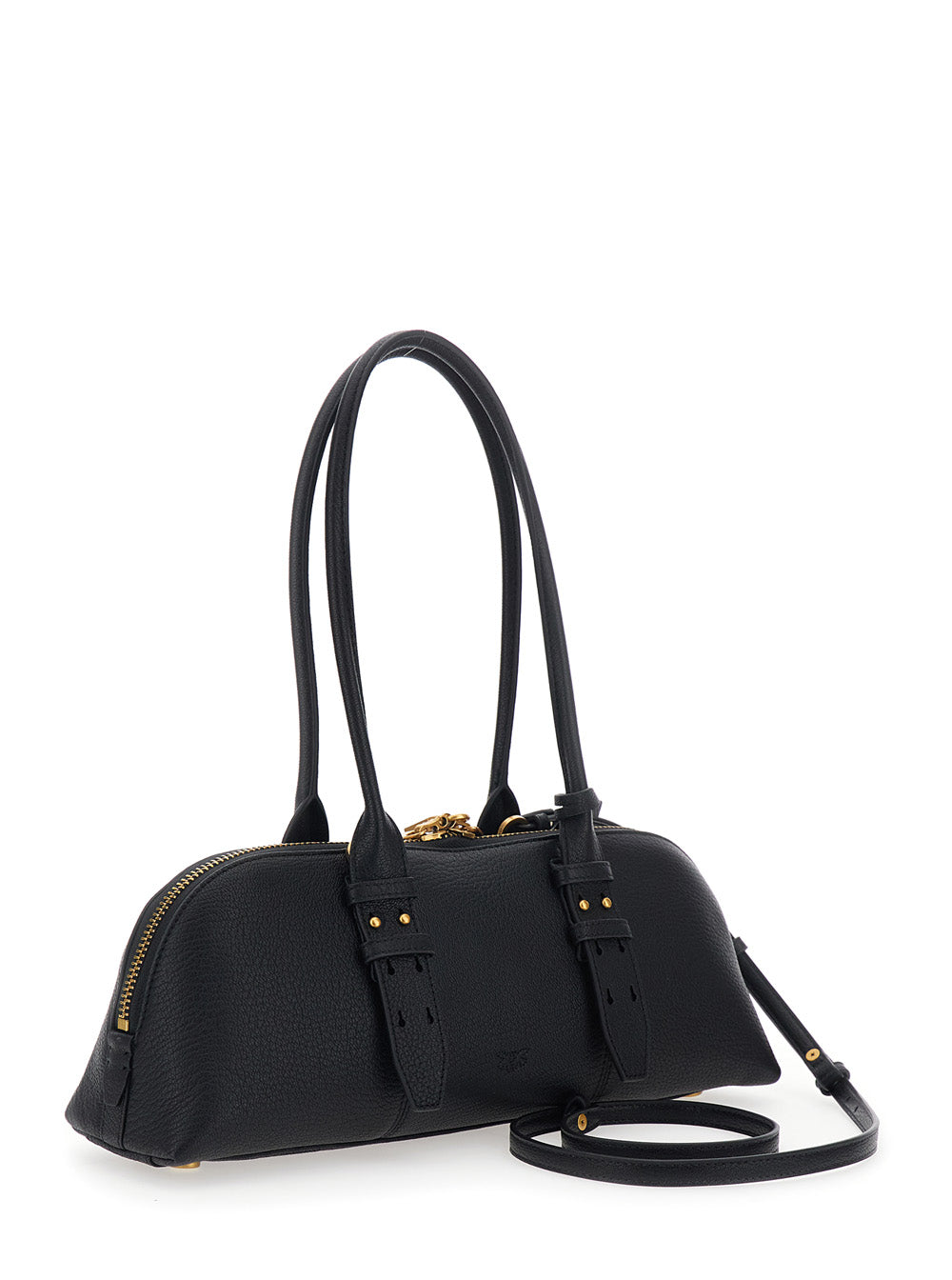 PINKO Pinko Women 'Bowling Horizontal' Black Handbag With Adjustable And Removable Shoulder Strap And Love Birds Plate On The Front In Leather For Women