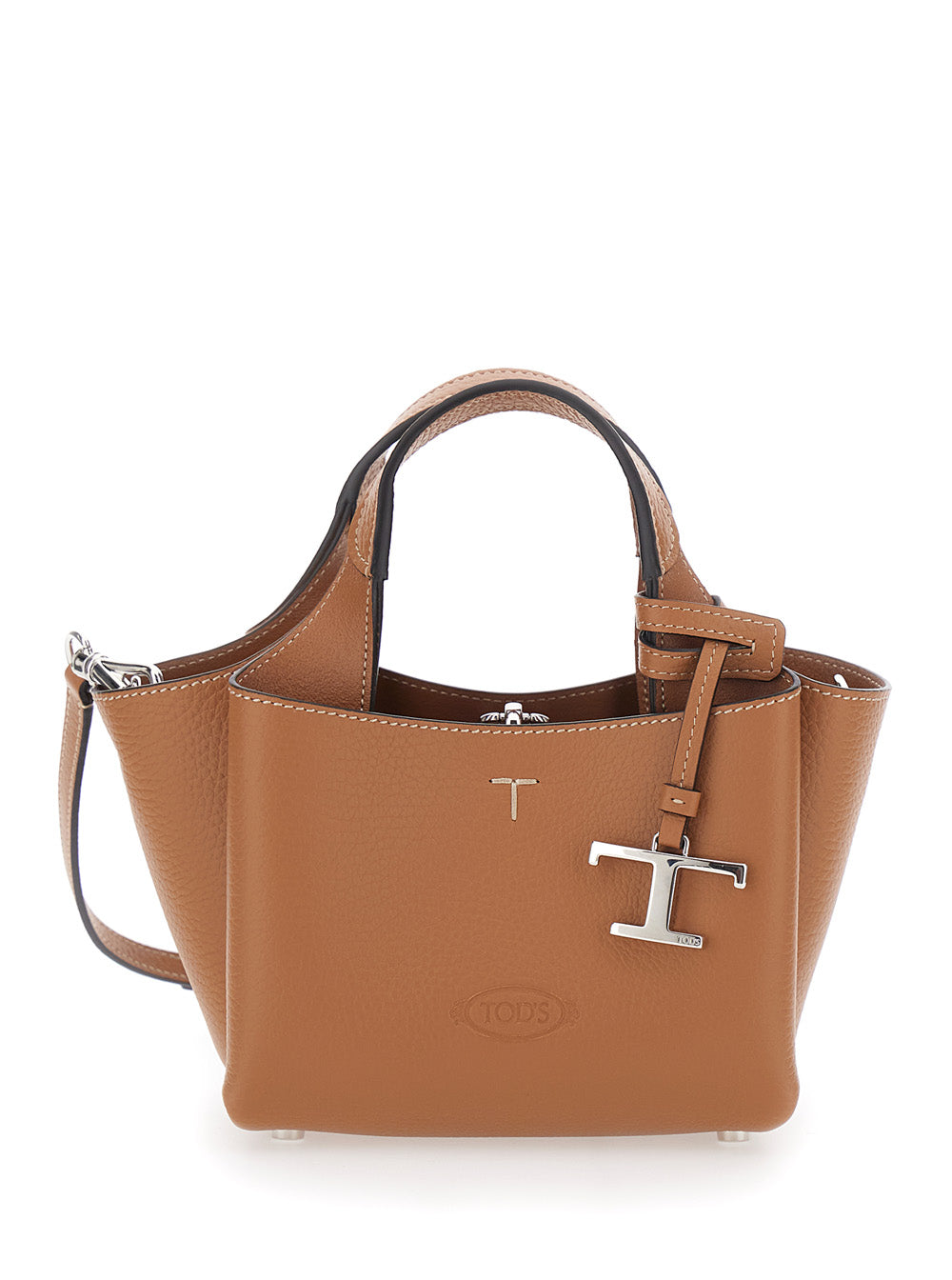 TOD'S Tod's Women Brown Handbag With Adjustable And Removable Shoulder Strap And T Plaque Pendant On The Front In Grained Leather For Women