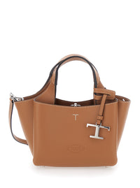 TOD'S Tod's Women Brown Handbag With Adjustable And Removable Shoulder Strap And T Plaque Pendant On The Front In Grained Leather For Women