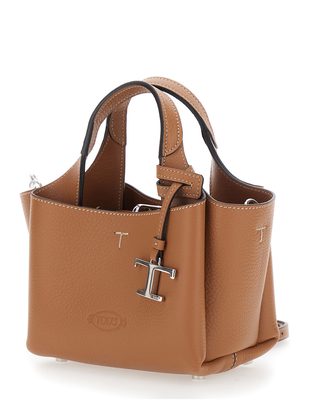 TOD'S Tod's Women Brown Handbag With Adjustable And Removable Shoulder Strap And T Plaque Pendant On The Front In Grained Leather For Women