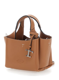 TOD'S Tod's Women Brown Handbag With Adjustable And Removable Shoulder Strap And T Plaque Pendant On The Front In Grained Leather For Women