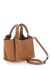 TOD'S Tod's Women Brown Handbag With Adjustable And Removable Shoulder Strap And T Plaque Pendant On The Front In Grained Leather For Women