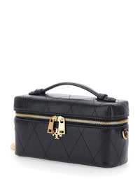 TORY BURCH Tory Burch Women 'Charlie' Black Vanity Case With Adjustable And Removable Shoulder Strap And Logo Plate On The Front In Quilted Leather For Women