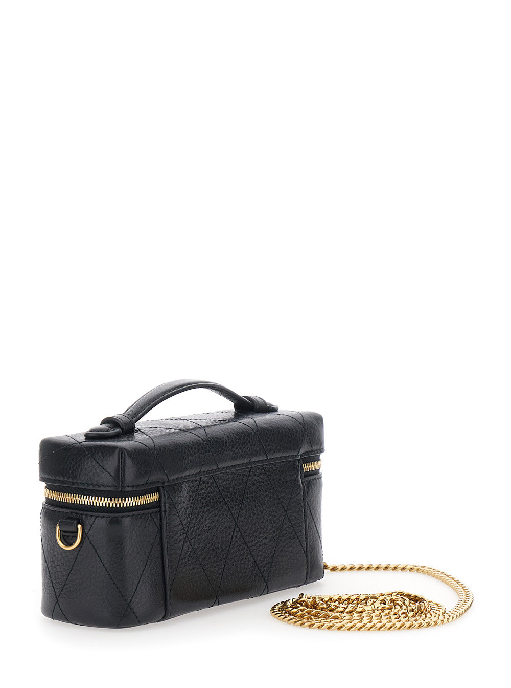 TORY BURCH Tory Burch Women 'Charlie' Black Vanity Case With Adjustable And Removable Shoulder Strap And Logo Plate On The Front In Quilted Leather For Women