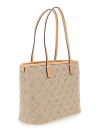 TORY BURCH Tory Burch Women Beige Small Tote Bag With All-Over Logo Monogram And Top Zip Closure In Canvas For Women
