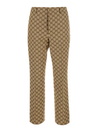 Gucci Women Beige Pants With Gg All-Over Motif In Fabric For Women