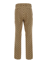 Gucci Women Beige Pants With Gg All-Over Motif In Fabric For Women