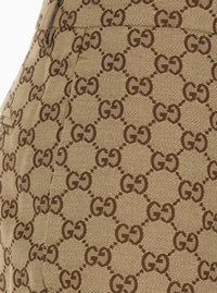 Gucci Women Beige Pants With Gg All-Over Motif In Fabric For Women