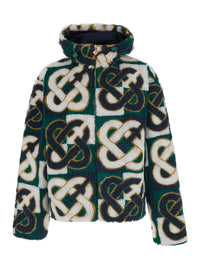 Casablanca Men Green Jacket With Hood And All-Over Logo Monogram In Wool Blend For Men
