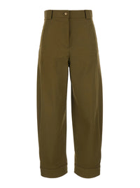 Max Mara Women 'Adorni' Green Pants With Button Hem And Patch Pockets In Cotton For Women