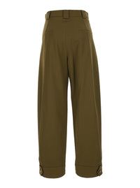 Max Mara Women 'Adorni' Green Pants With Button Hem And Patch Pockets In Cotton For Women