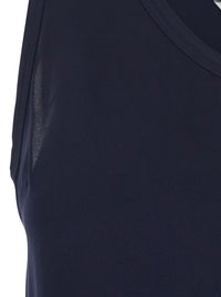 Max Mara Women 'Pavido' Blue Sleeveless Top With Round Neck And Tone-On-Tone Logo Embroidery On The Front In Silk For Women