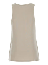 Max Mara Women 'Pavido' Beige Sleeveless Top With Round Neck And Tone-On-Tone Logo Embroidery On The Front In Silk For Women
