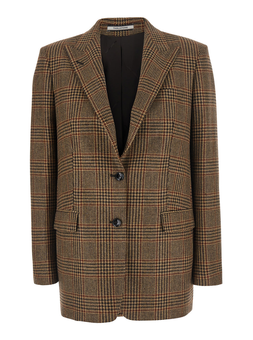 Tagliatore Women 'Berta' Brown Single-Breasted Jacket With Peak Revers And All-Over Houndstooth Motif In Wool For Men