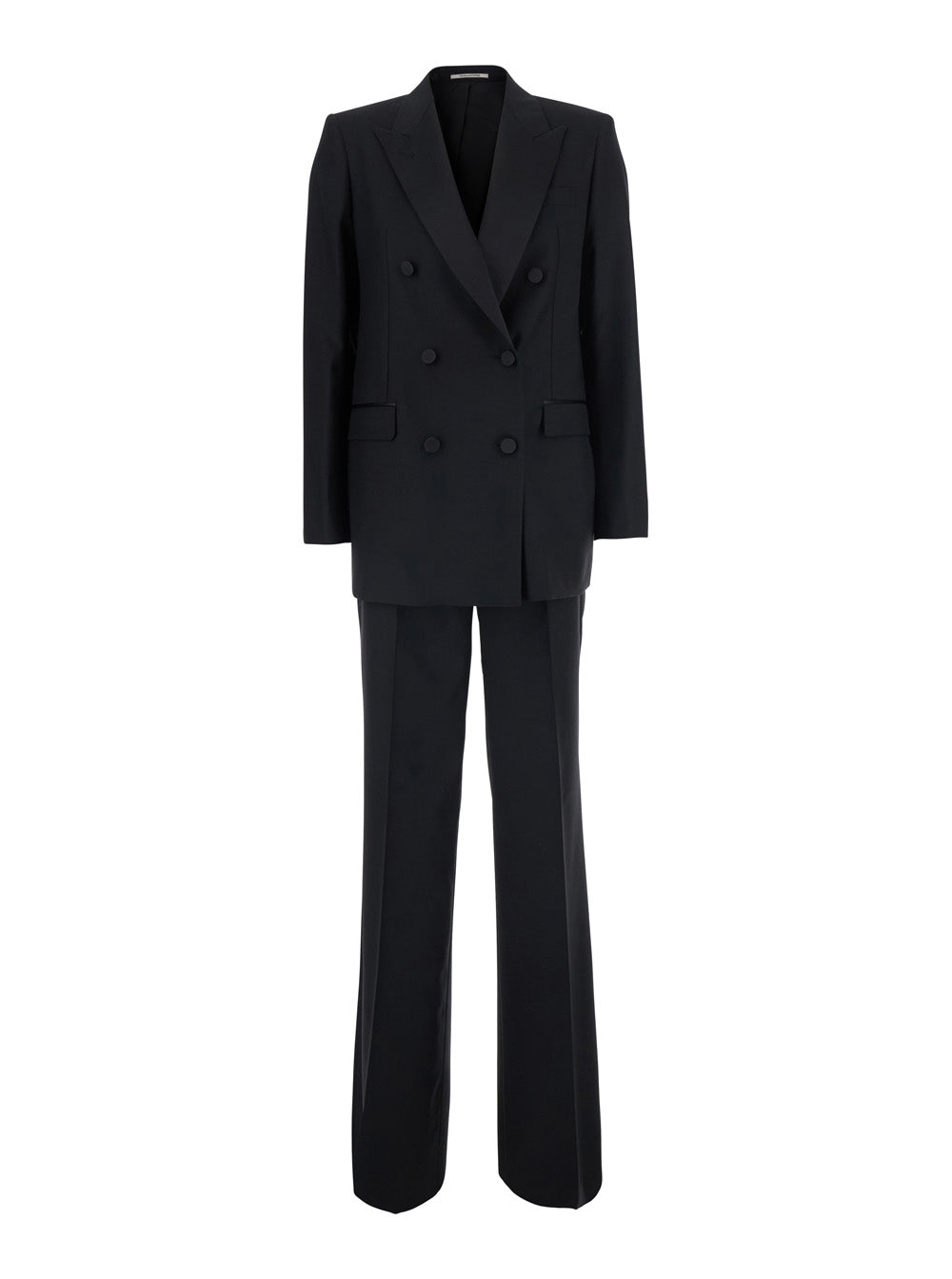 Tagliatore Women Black Double-Breasted Suit With Peak Revers In Fabric For Women