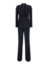 Tagliatore Women Blue Double-Breasted Suit With Peak Revers In Fabric For Women