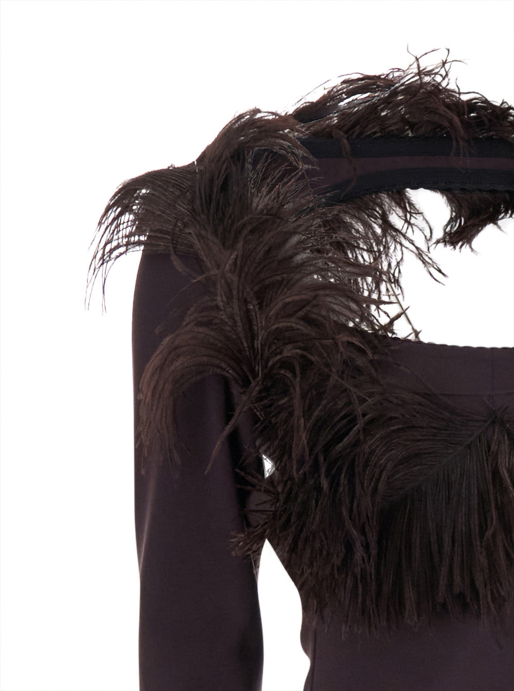 The Attico Women Brown Long Dress With Feathers On The Neck And Logo Patch On The Back In Cotton For Women