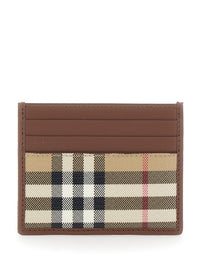 Burberry Men Beige Cardholder With Check All-Over Motif In Cotton For Men