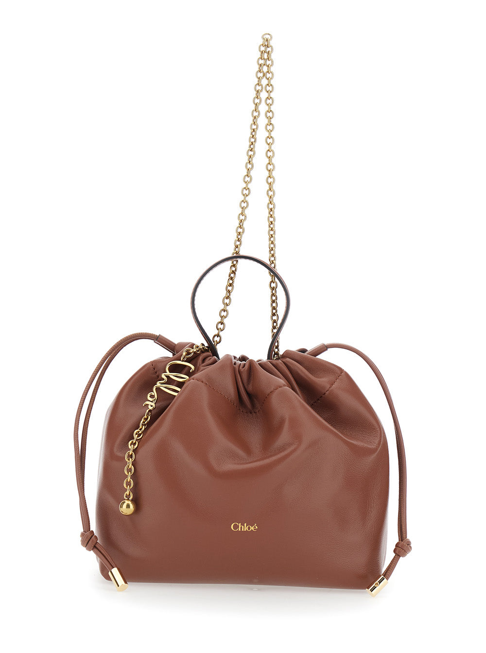 CHLOÉ Chloé Women 'Icons' Brown Shoulder Bag With Drawstring Closure And Leather Chain Strap In Leather For Women