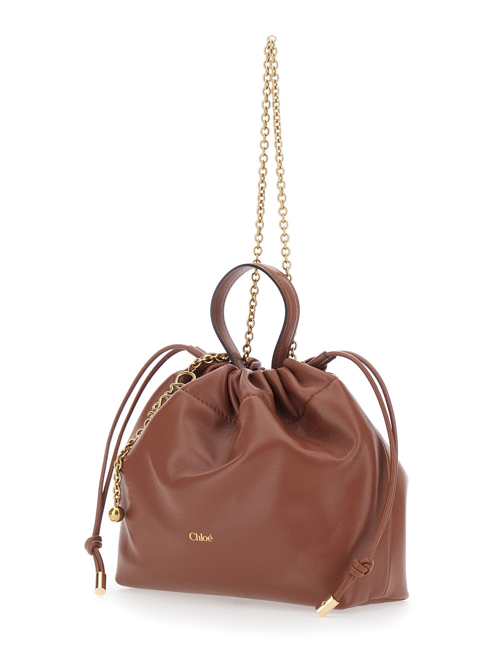 CHLOÉ Chloé Women 'Icons' Brown Shoulder Bag With Drawstring Closure And Leather Chain Strap In Leather For Women