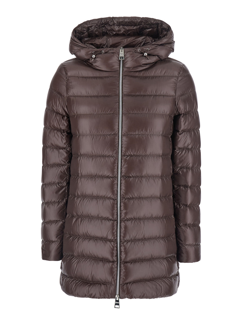 Herno Women Brown Down Jacket With Fixed Hood And Zip Pockets In Tech Fabric Woman
