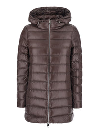 Herno Women Brown Down Jacket With Fixed Hood And Zip Pockets In Tech Fabric Woman