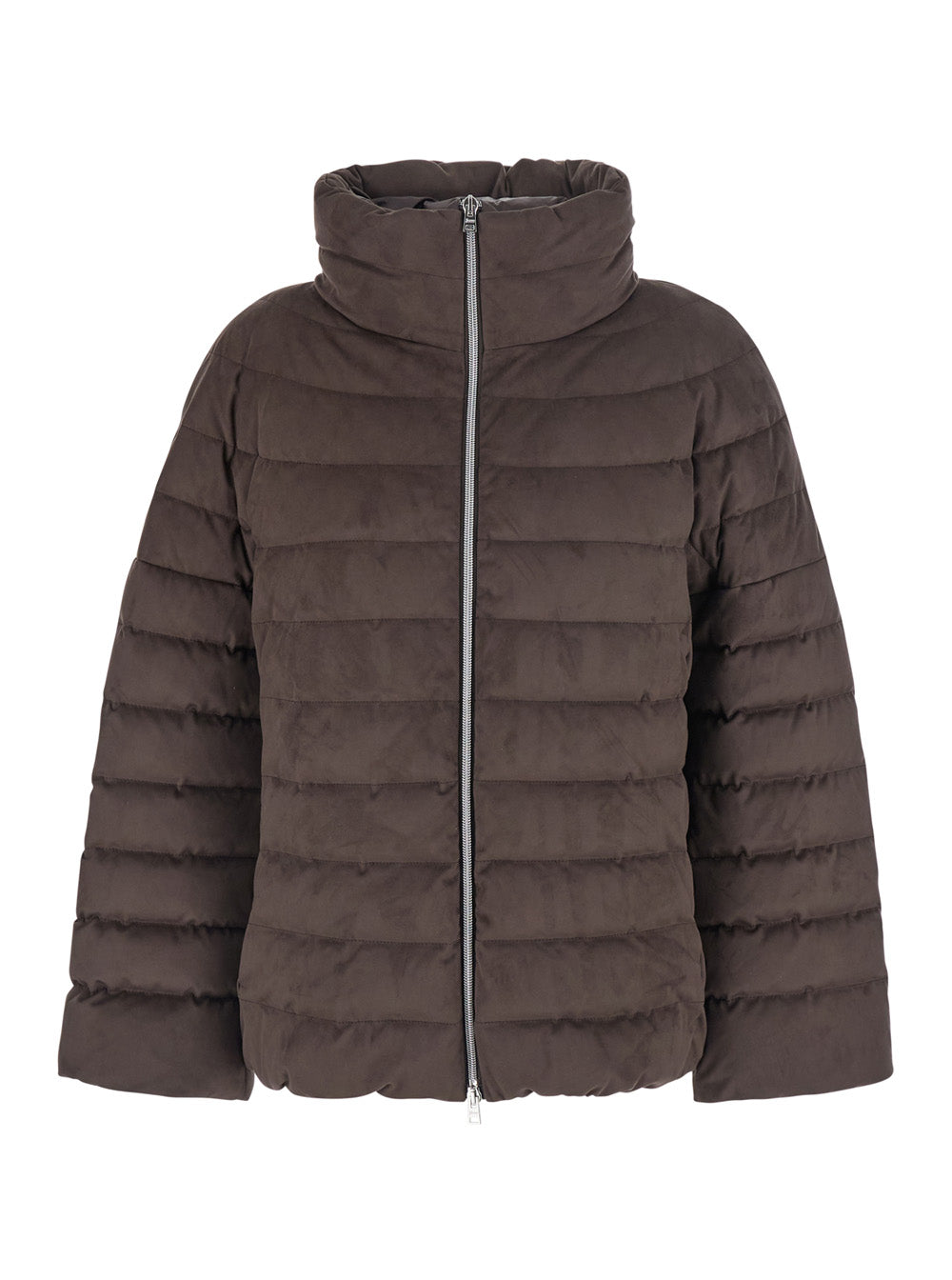 HERNO Herno Women Brown Down Jacket With High Collar And Design In Faux Suede In Fabric For Women
