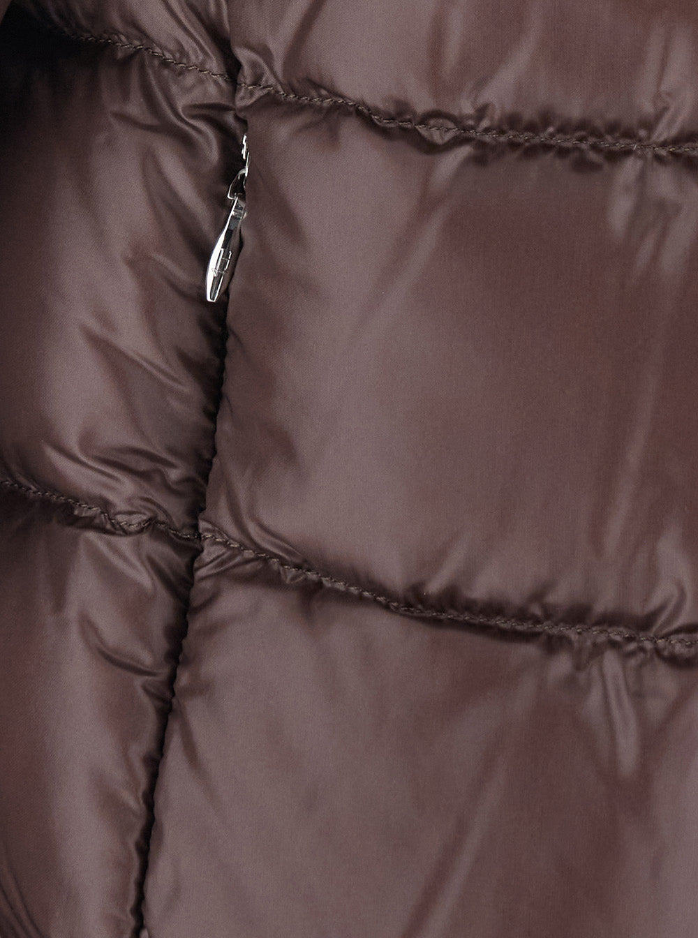 Herno Women Brown Short Down Jacket With Hood And Metal Plate On The Back In Tech Fabric Woman