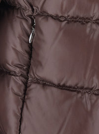 Herno Women Brown Short Down Jacket With Hood And Metal Plate On The Back In Tech Fabric Woman