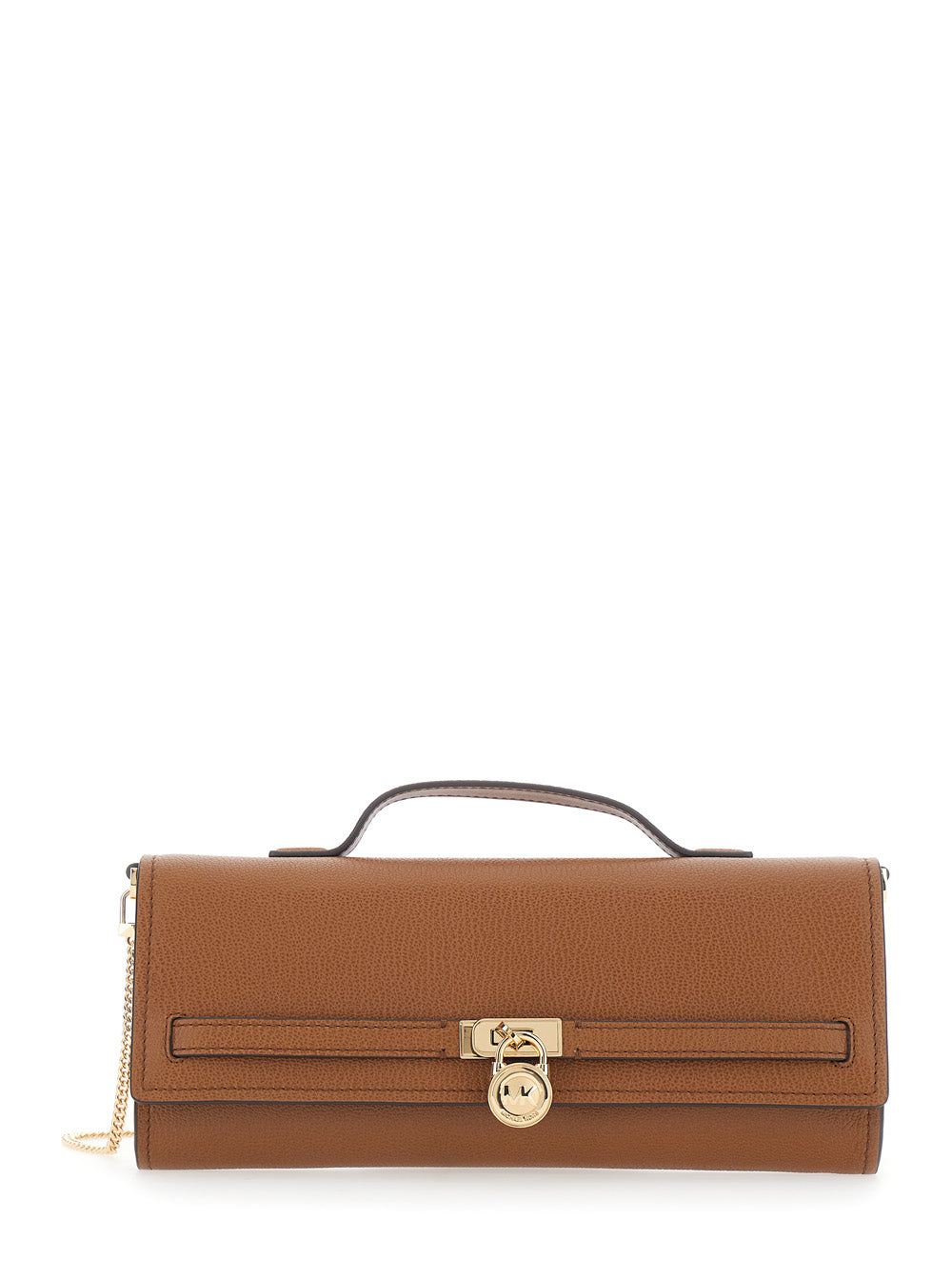 MICHAEL MICHAEL KORS Michael Michael Kors Women 'Hamilton' Brown Pouch With Removable Chain Strap And Closure With Logo Plate On The Front In Grained Leather For Women
