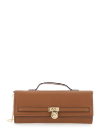 MICHAEL MICHAEL KORS Michael Michael Kors Women 'Hamilton' Brown Pouch With Removable Chain Strap And Closure With Logo Plate On The Front In Grained Leather For Women