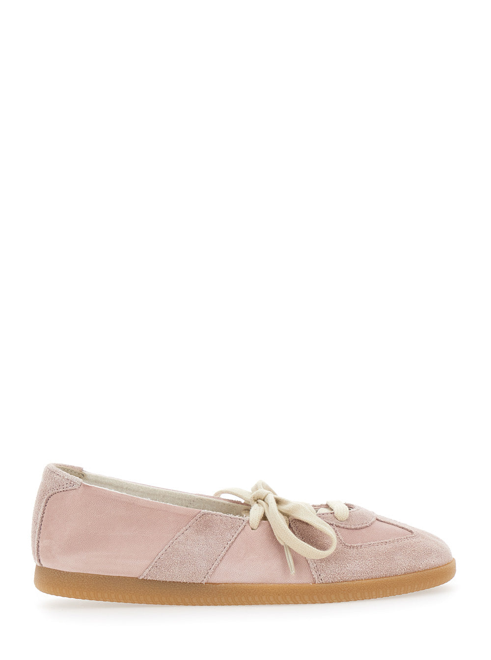 Maison Margiela Women Pink Low Top Sneakers With Laces On The Front In Leather And Suede For Women