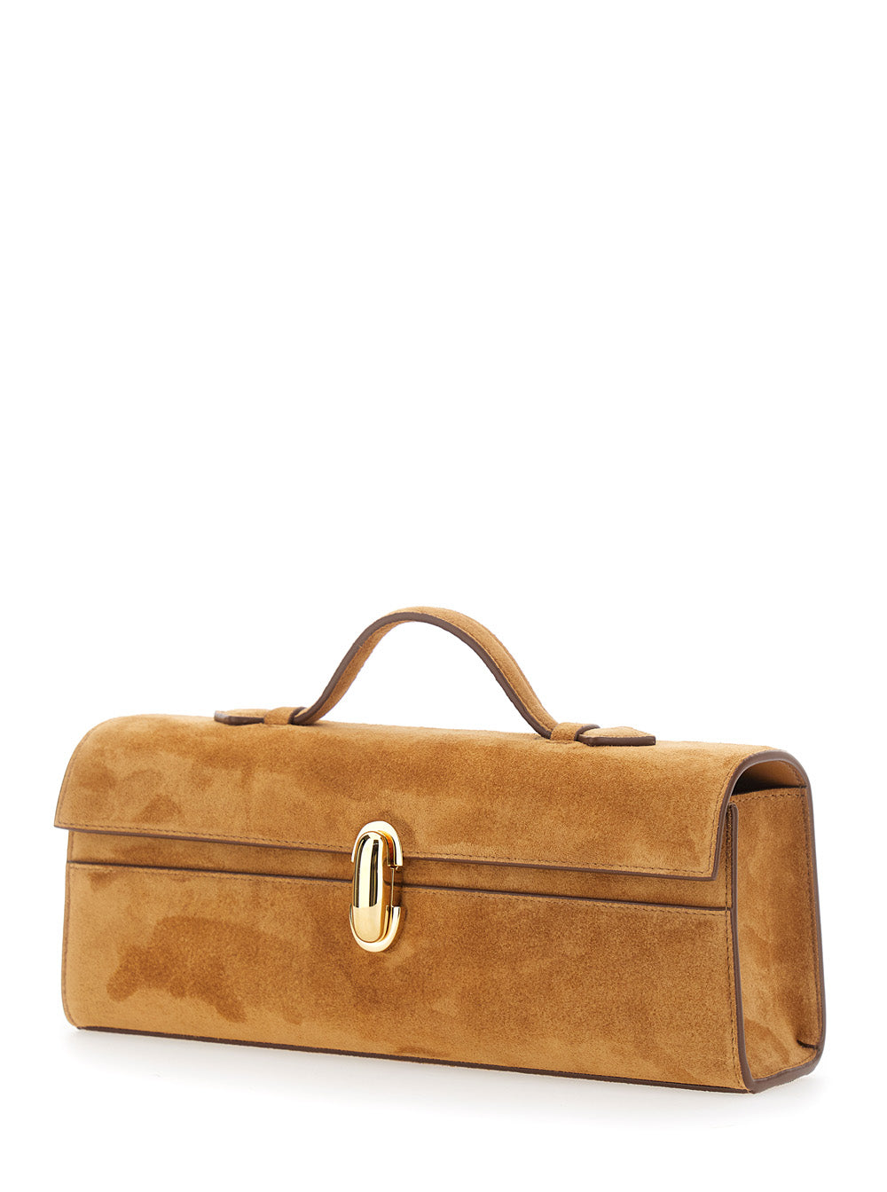 SAVETTE Savette Women 'Symmetry' Brown Slim Handbag With Top Handle And Turnlock Closure In Suede For Women