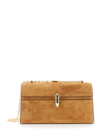 SAVETTE Savette Women 'Chain Symmetry' Brown Crossbody Bag With Chain Strap And Turn Lock Closure On Front In Suede For Women
