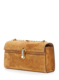 SAVETTE Savette Women 'Chain Symmetry' Brown Crossbody Bag With Chain Strap And Turn Lock Closure On Front In Suede For Women