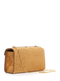 SAVETTE Savette Women 'Chain Symmetry' Brown Crossbody Bag With Chain Strap And Turn Lock Closure On Front In Suede For Women