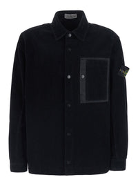 Stone Island Men Black Jacket With Patch Pocket On The Front And Logo Patch On The Front In Corduroy For Men