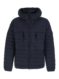 Stone Island Men Down Jacket With High Collar And Long Sleeves In Tech Fabric Blue Men