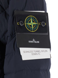Stone Island Men Down Jacket With High Collar And Long Sleeves In Tech Fabric Blue Men