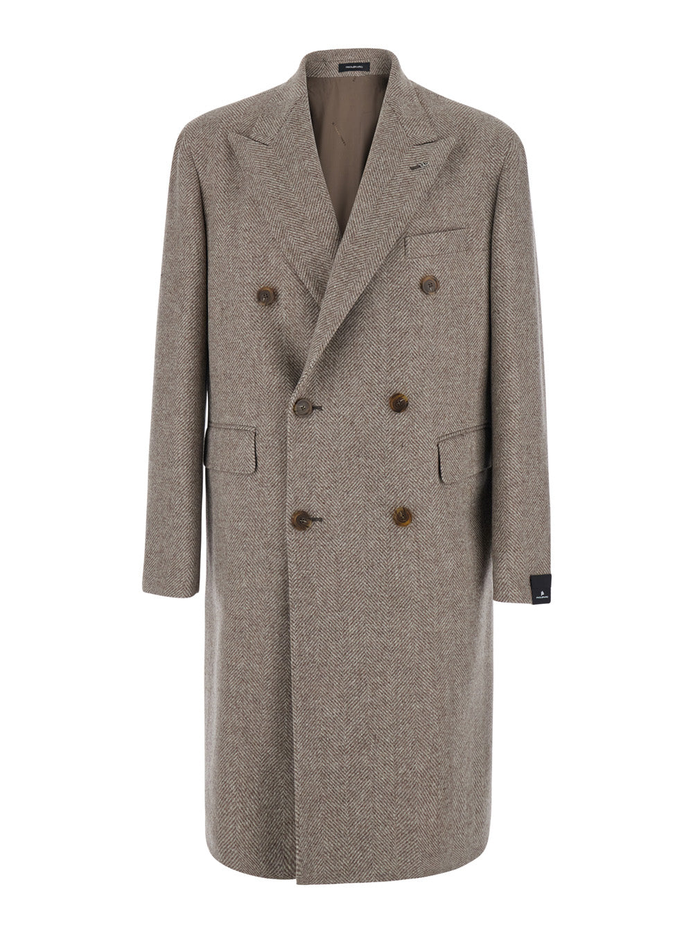 Tagliatore Men 'London'beige Double-Breasted Coat With Peak Revers In Wool And Cashmere For Men