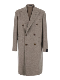 Tagliatore Men 'London'beige Double-Breasted Coat With Peak Revers In Wool And Cashmere For Men