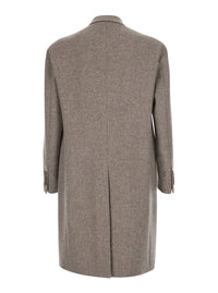 Tagliatore Men 'London'beige Double-Breasted Coat With Peak Revers In Wool And Cashmere For Men