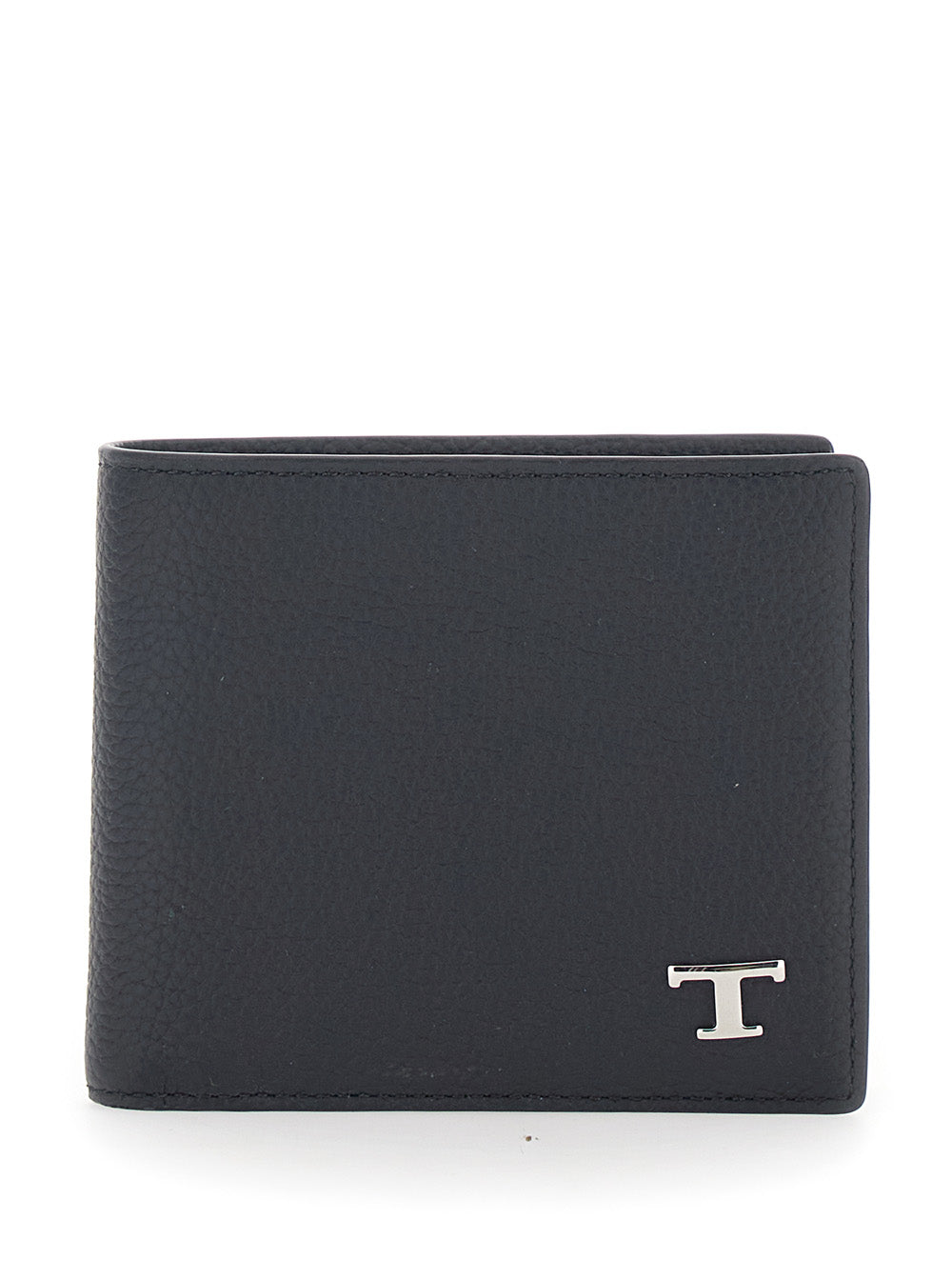 Tod's Men Black Bifold Wallet With Metal T Logo Plate On The Front In Leather For Men