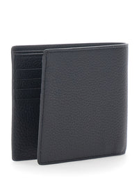 Tod's Men Black Bifold Wallet With Metal T Logo Plate On The Front In Leather For Men