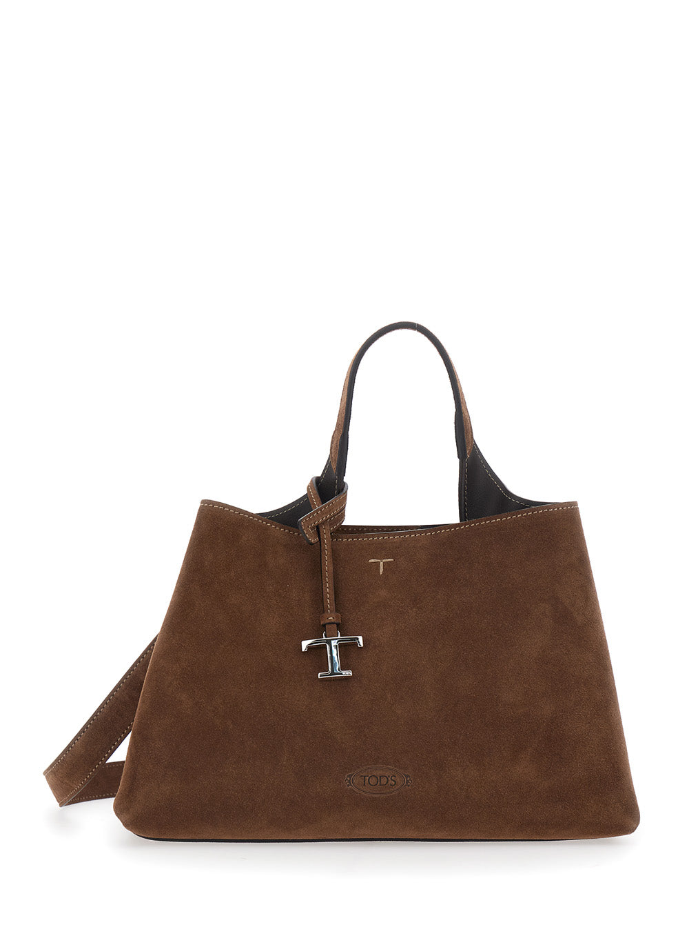 TOD'S Tod's Women Brown Handbag With Adjustable And Removable Shoulder Strap And T Plate On The Front In Suede For Women