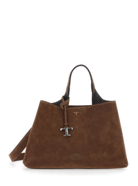 TOD'S Tod's Women Brown Handbag With Adjustable And Removable Shoulder Strap And T Plate On The Front In Suede For Women